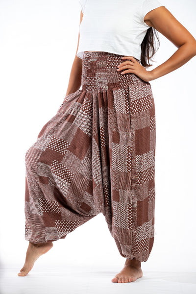 Handmade Women Flowy Harem Pants - Jumpsuit Smocked Waist (Cocoa)