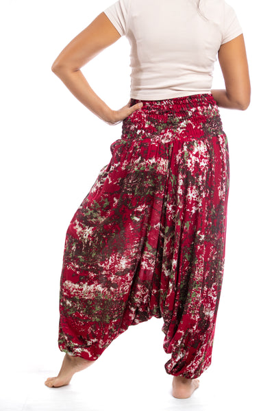 Handmade Women Flowy Harem Pants - Jumpsuit Smocked Waist (Autumn in the Mountains)