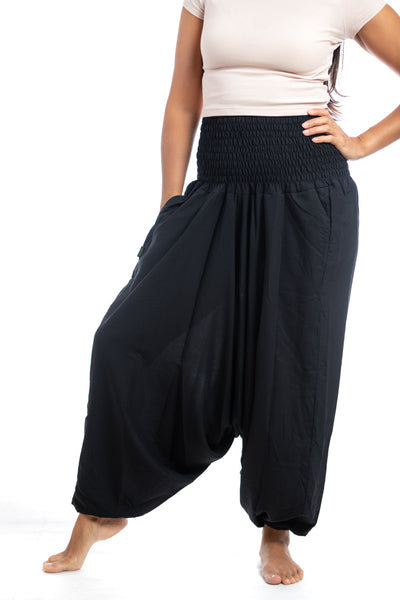 Handmade Women Flowy Harem Pants - Jumpsuit Smocked Waist (Ultra Dark Thick)