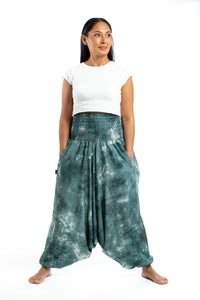 Handmade Women Flowy Harem Pants - Jumpsuit Smocked Waist (Mountain Blue)