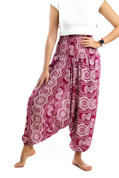 Handmade Women Flowy Harem Pants - Jumpsuit Smocked Waist (Mandala Laces)