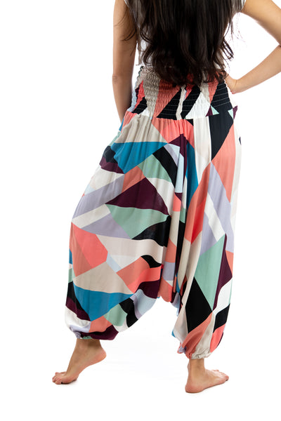 Handmade Women Flowy Harem Pants - Jumpsuit Smocked Waist (Color Palette)