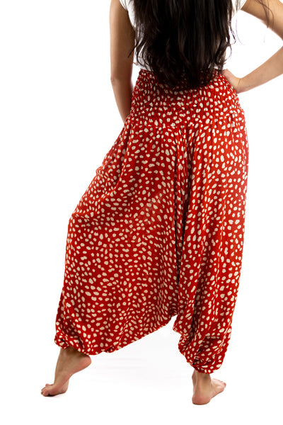Handmade Women Flowy Harem Pants - Jumpsuit Smocked Waist (Brushstrokes on Brick )