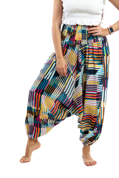 Handmade Women Flowy Harem Pants - Jumpsuit Smocked Waist (Lines Of Freshness)