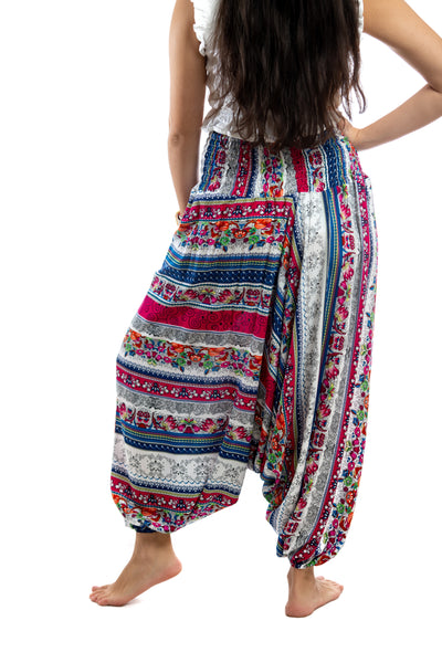 Handmade Women Flowy Harem Pants - Jumpsuit Smocked Waist (Vyshyvanka)
