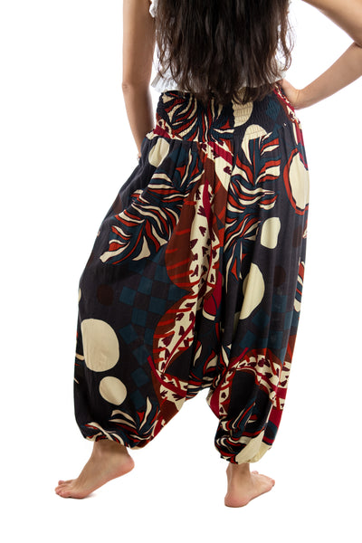 Handmade Women Flowy Harem Pants - Jumpsuit Smocked Waist (Zanzibar Night)