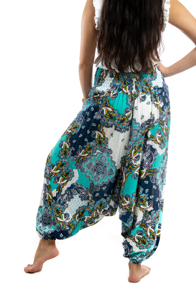 Handmade Women Flowy Harem Pants - Jumpsuit Smocked Waist (Mignonette)