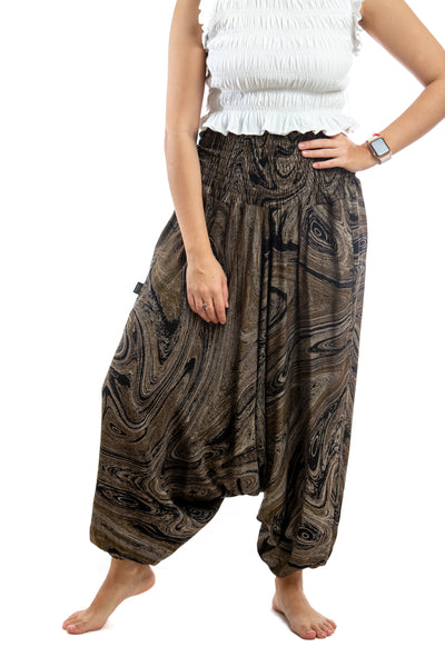 Handmade Women Flowy Harem Pants - Jumpsuit Smocked Waist (Mahogany slice)
