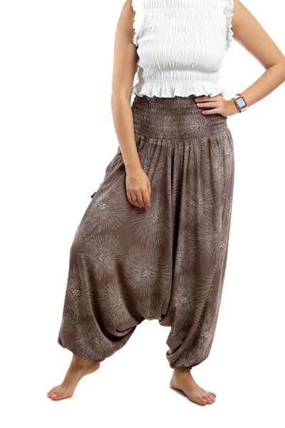 Handmade Women Flowy Harem Pants - Jumpsuit Smocked Waist (Dandelions)