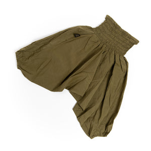 Handmade Kids Flowy Harem Pants - Jumpsuit Smocked Waist (Khaki Solid)