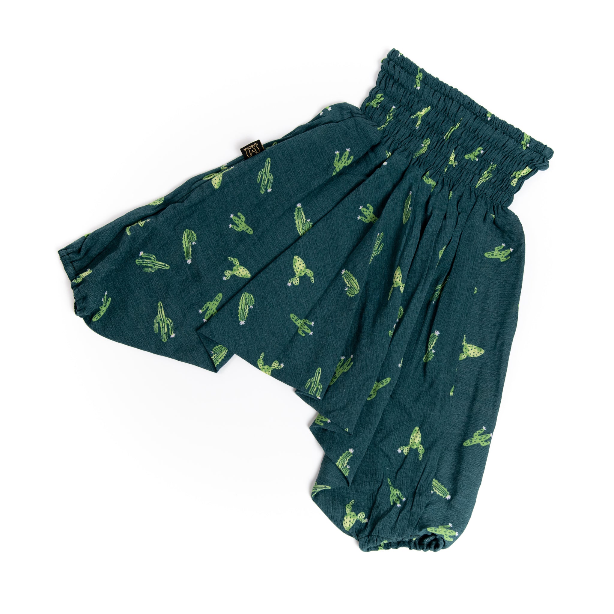 Handmade Kids Flowy Harem Pants - Jumpsuit Smocked Waist (Cactuses)