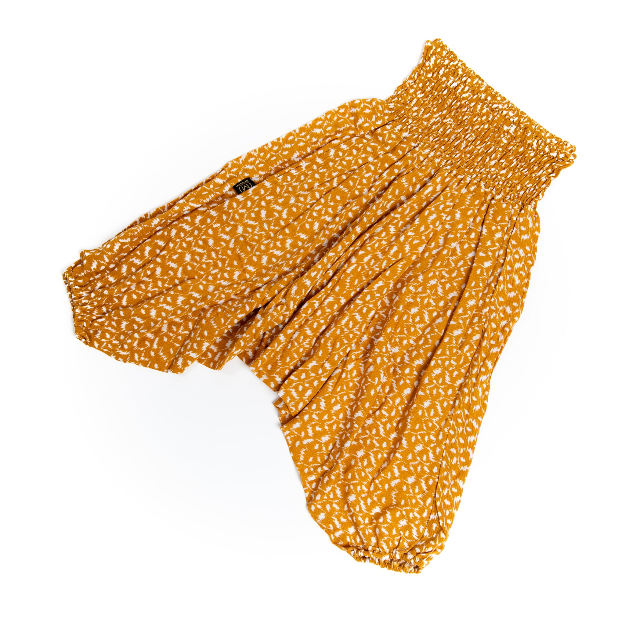 Handmade Kids Flowy Harem Pants - Jumpsuit Smocked Waist (Mustard Gauze)