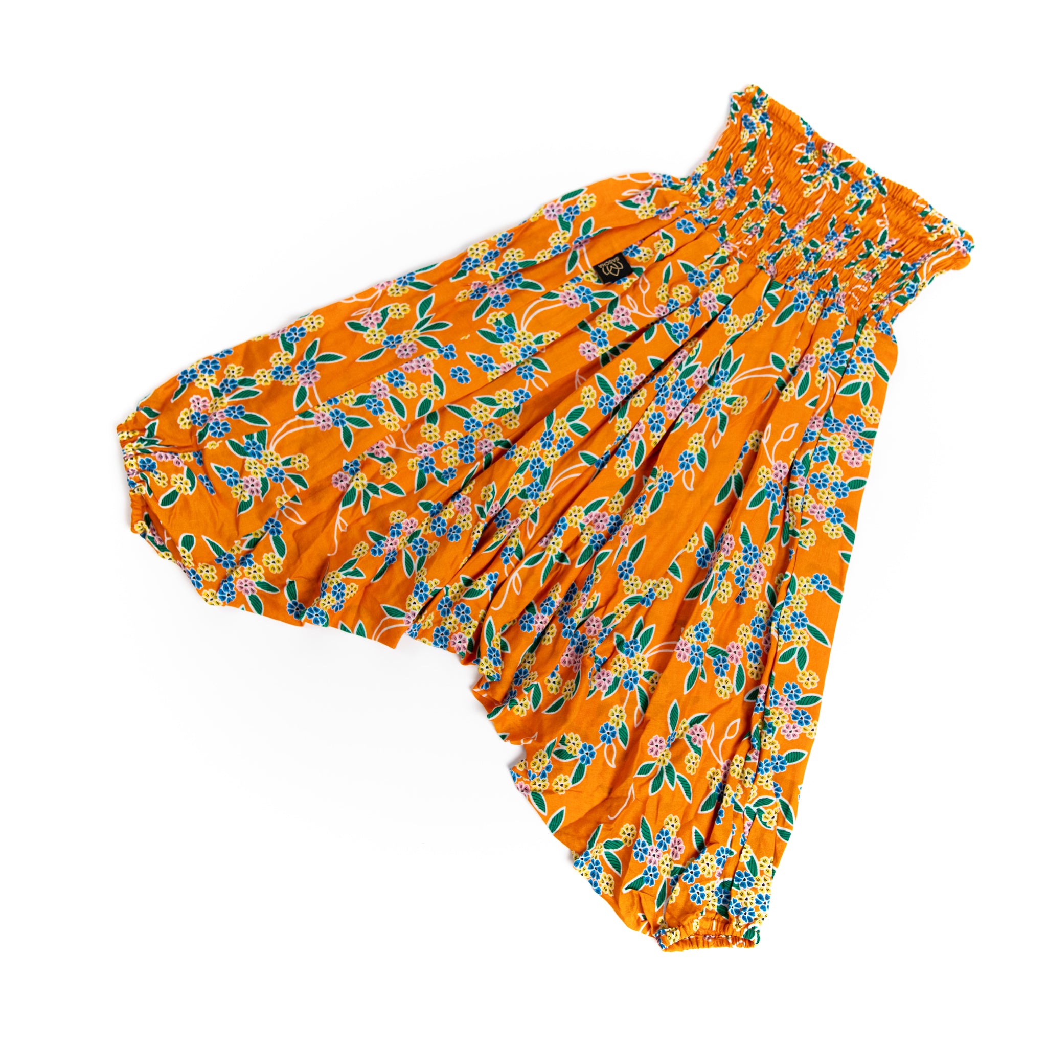 Handmade Kids Flowy Harem Pants - Jumpsuit Smocked Waist (Summer Orange)