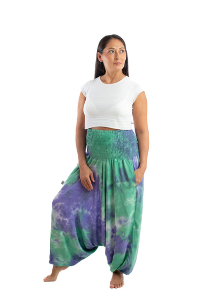Handmade Women Flowy Harem Pants - Jumpsuit Smocked Waist(Seabed Tie-Dye)