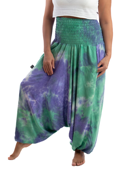 Handmade Women Flowy Harem Pants - Jumpsuit Smocked Waist(Seabed Tie-Dye)