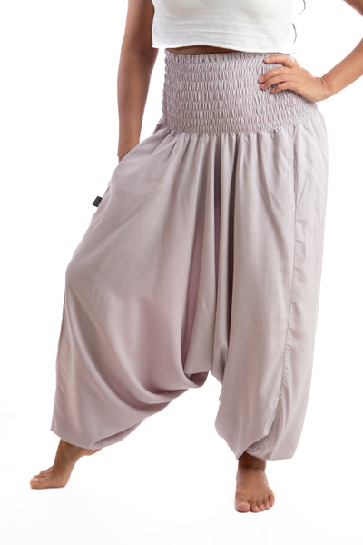 Handmade Women Flowy Harem Pants - Jumpsuit Smocked Waist (Delicate Pink)