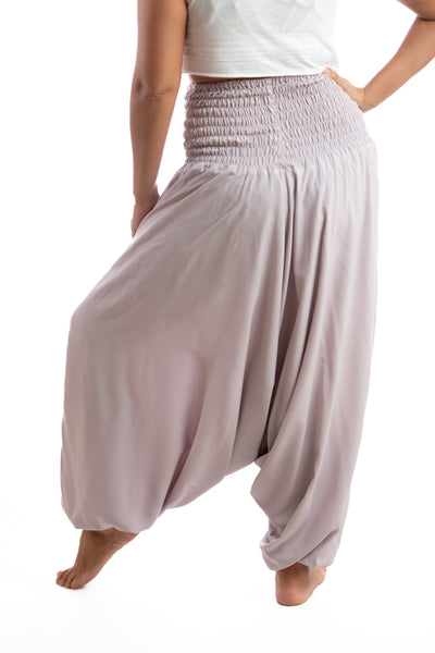 Handmade Women Flowy Harem Pants - Jumpsuit Smocked Waist (Delicate Pink)