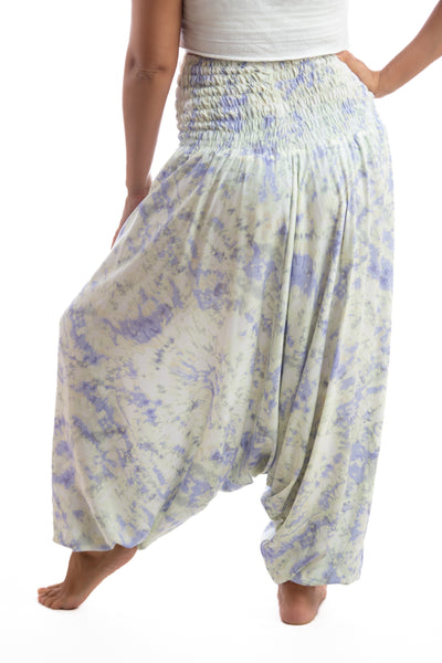 Handmade Women Flowy Harem Pants - Jumpsuit Smocked Waist(Pamukkale Tie-Dye)