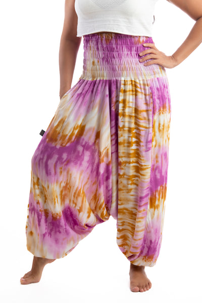 Handmade Women Flowy Harem Pants - Jumpsuit Smocked Waist(Ausangate Tie-Dye)