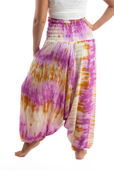 Handmade Women Flowy Harem Pants - Jumpsuit Smocked Waist(Ausangate Tie-Dye)