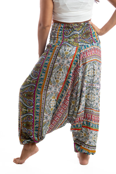 Handmade Women Flowy Harem Pants - Jumpsuit Smocked Waist(Roman Pattern)