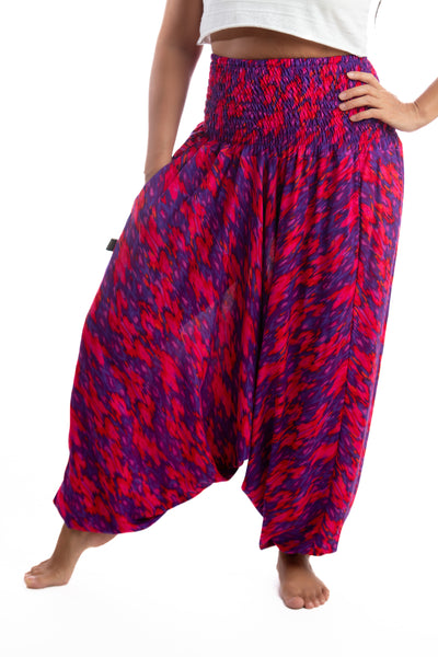 Handmade Women Flowy Harem Pants - Jumpsuit Smocked Waist(Goa Sunset)