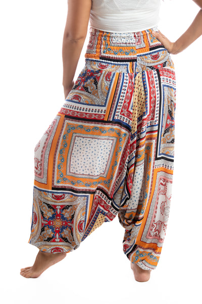 Handmade Women Flowy Harem Pants - Jumpsuit Smocked Waist(Streets of Tunis)