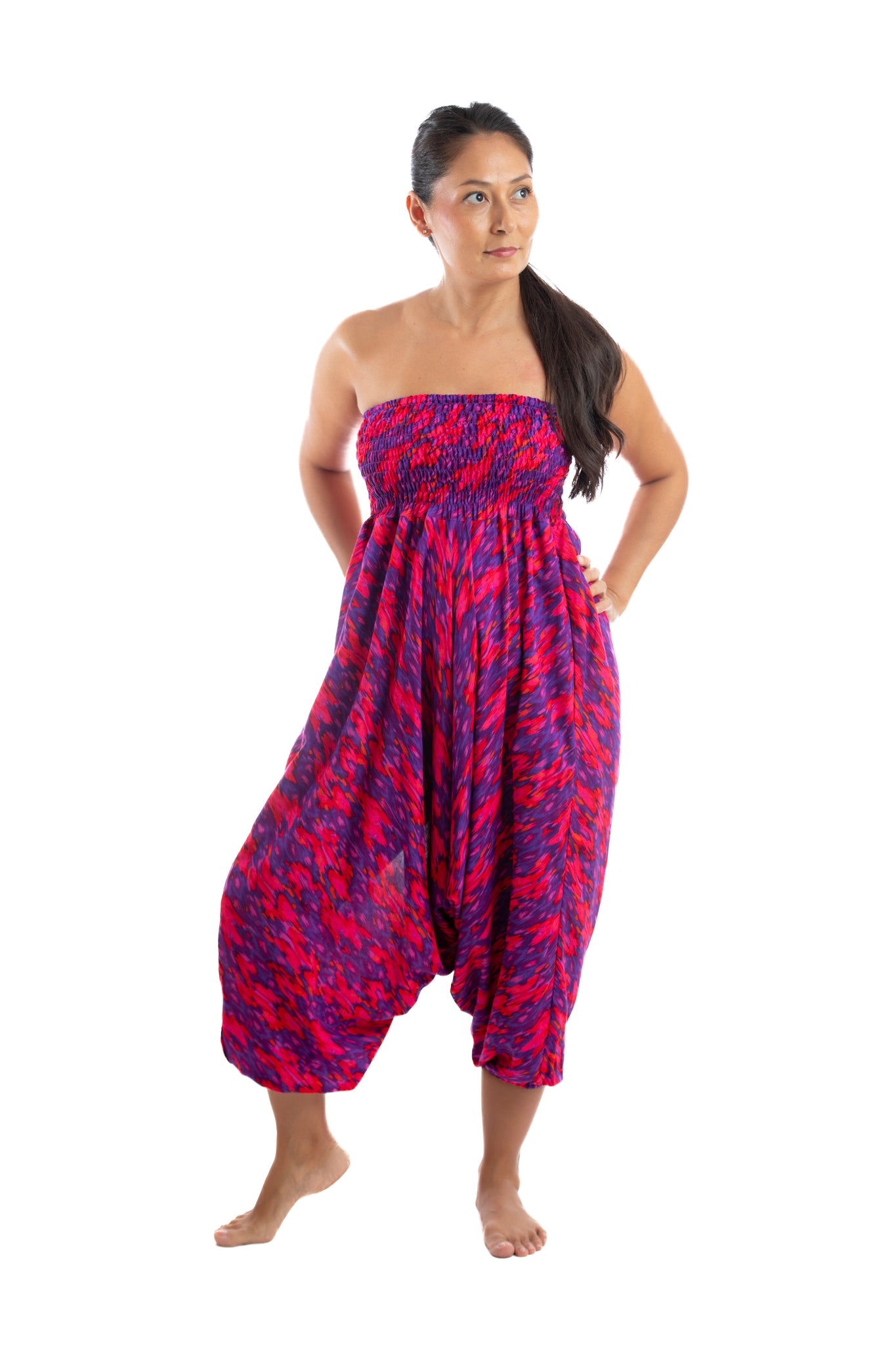 Handmade Women Flowy Harem Pants - Jumpsuit Smocked Waist(Goa Sunset)