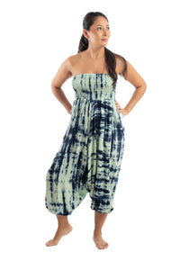 Handmade Women Flowy Harem Pants - Jumpsuit Smocked Waist(Interstellar Tie-Dye)