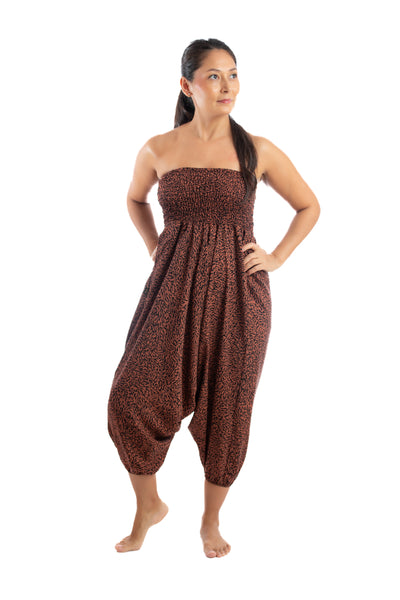 Handmade Women Flowy Harem Pants - Jumpsuit Smocked Waist(Lava)