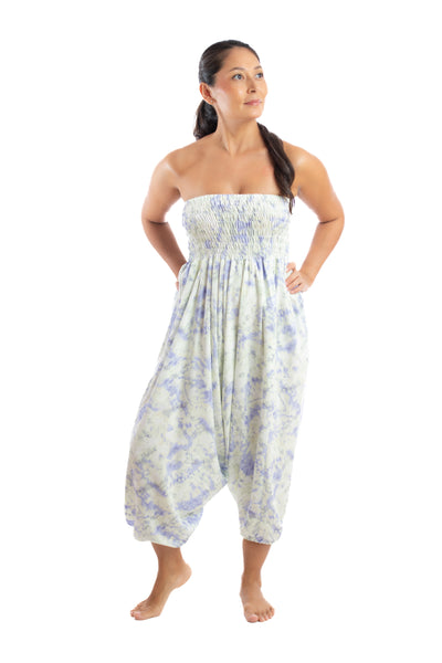 Handmade Women Flowy Harem Pants - Jumpsuit Smocked Waist(Pamukkale Tie-Dye)
