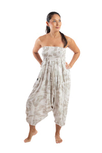Handmade Women Flowy Harem Pants - Jumpsuit Smocked Waist(Sand Khaki)