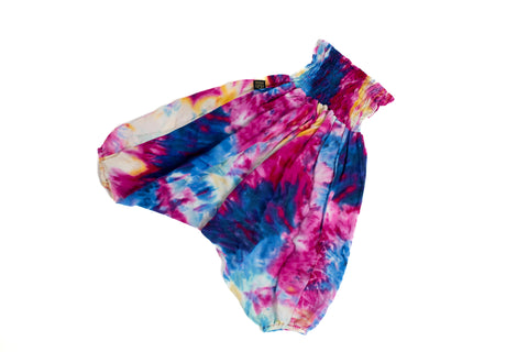 Handmade Kids Flowy Harem Pants - Jumpsuit Smocked Waist  (Supernova Tie-Dye)