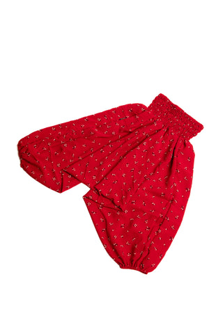 Handmade Kids Flowy Harem Pants - Jumpsuit Smocked Waist (Blinding Red)