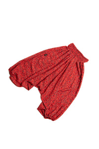 Handmade Kids Flowy Harem Pants - Jumpsuit Smocked Waist (Red Tiny Roses)