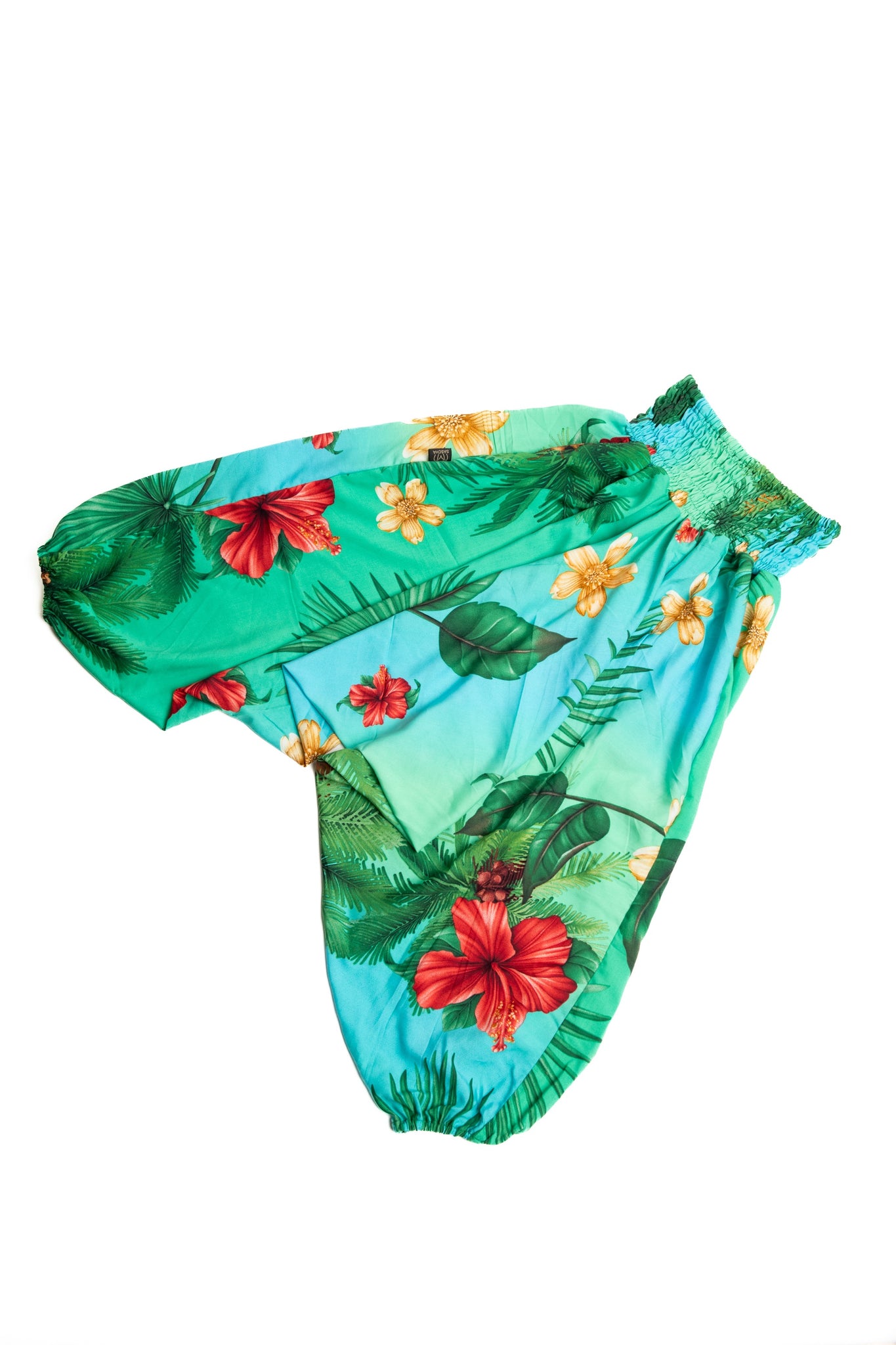 Handmade Kids Flowy Harem Pants - Jumpsuit Smocked Waist (Blooming Jungle)