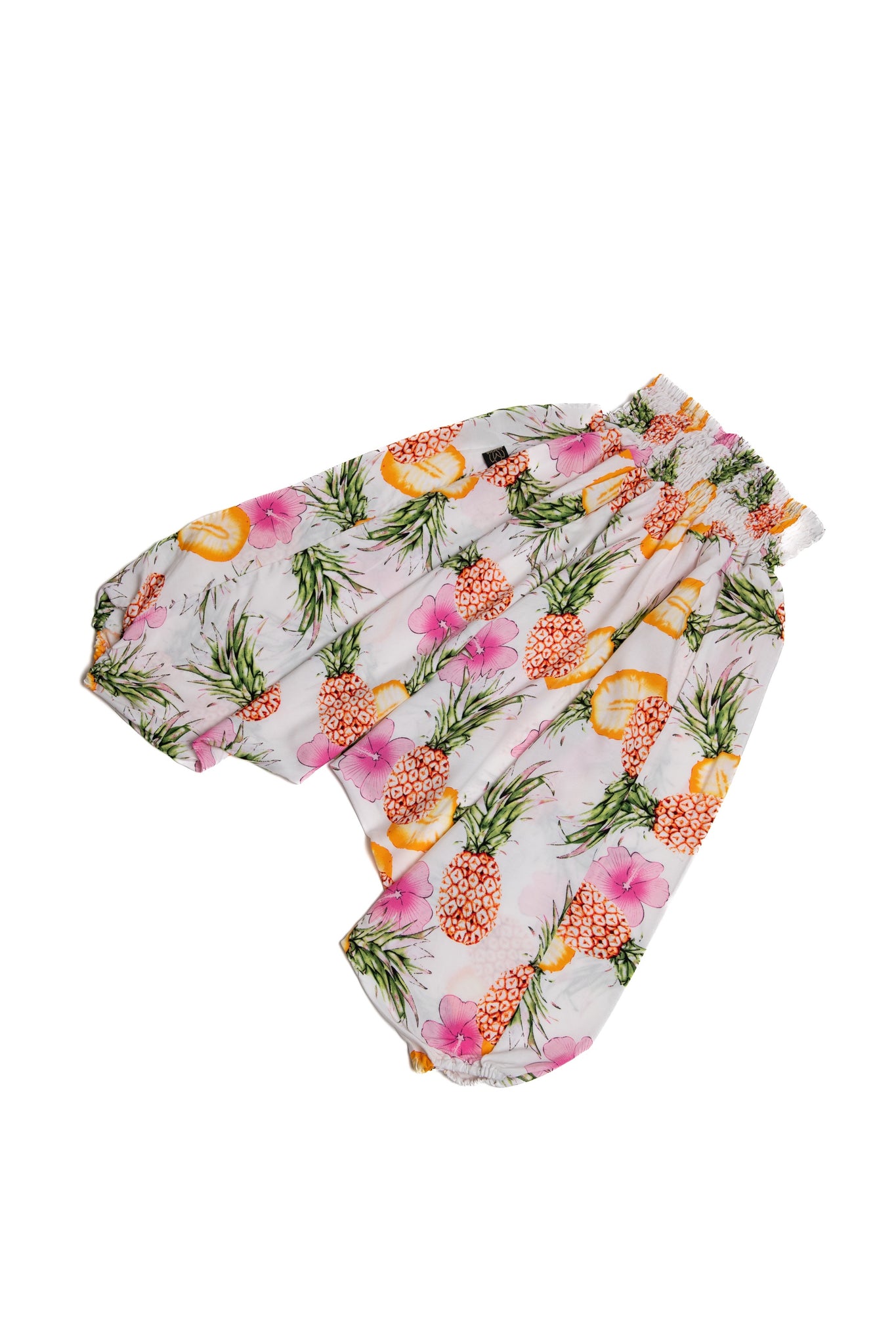 Handmade Kids Flowy Harem Pants - Jumpsuit Smocked Waist (Pineapples White)