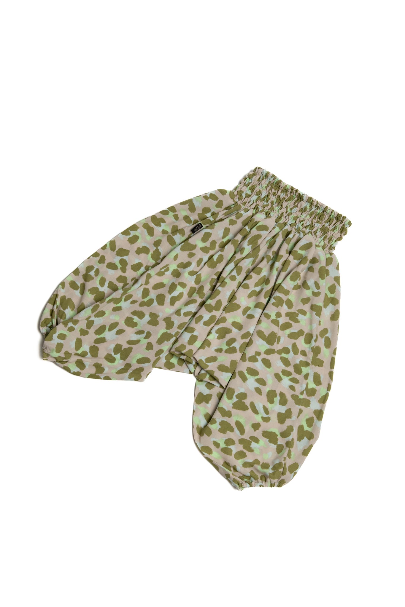 Handmade Kids Flowy Harem Pants - Jumpsuit Smocked Waist (Green Brush Strokes)