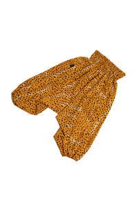 Handmade Kids Flowy Harem Pants - Jumpsuit Smocked Waist (Orange Cheetah)