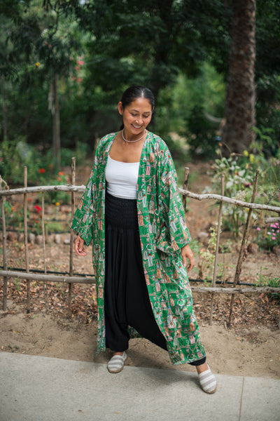 Handmade Long Kimono - Tassels Emerald