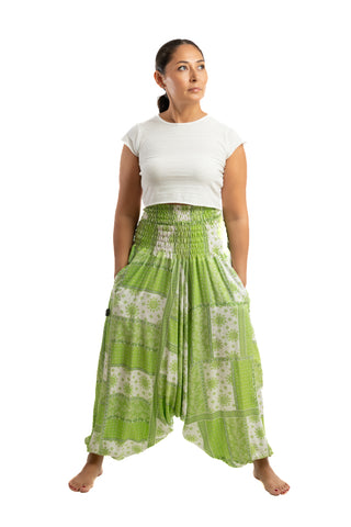 Handmade Women Flowy Harem Pants - Jumpsuit Smocked Waist (Lettuce Patches)