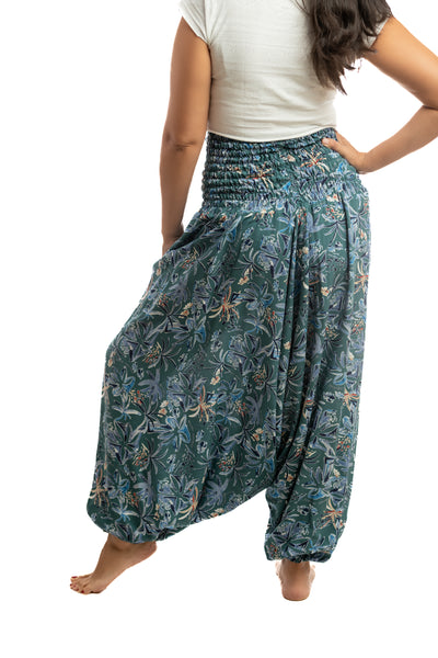 Handmade Women Flowy Harem Pants - Jumpsuit Smocked Waist (Bonnes Vacances)