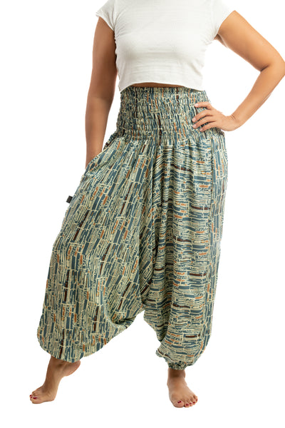 Handmade Women Flowy Harem Pants - Jumpsuit Smocked Waist (Busy Roads)