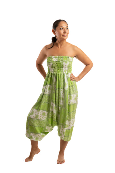 Handmade Women Flowy Harem Pants - Jumpsuit Smocked Waist (Lettuce Patches)