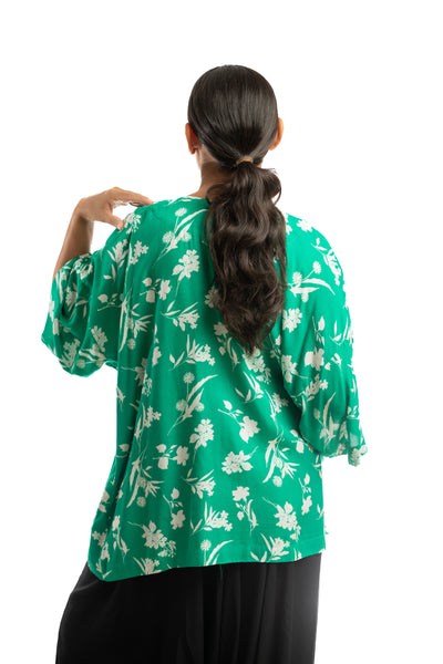 Handmade Kimono - Daffodil And Dandelion On Green