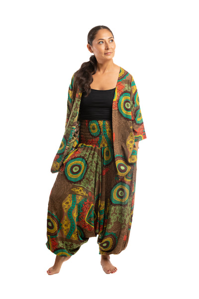 Handmade Women Flowy Harem Pants - Jumpsuit Smocked Waist(Mexico Colors)